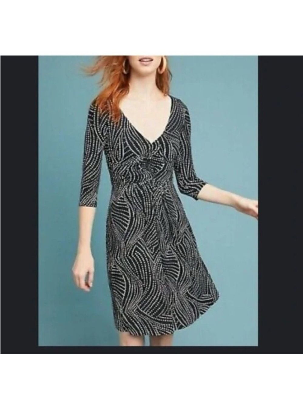 Maeve Black and White Patterned Midi Dress XL